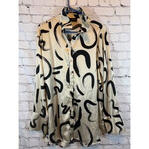 Milk &‎ Honey XL Top Blouse Beige Black Brush Stroke Print Long Sleeve